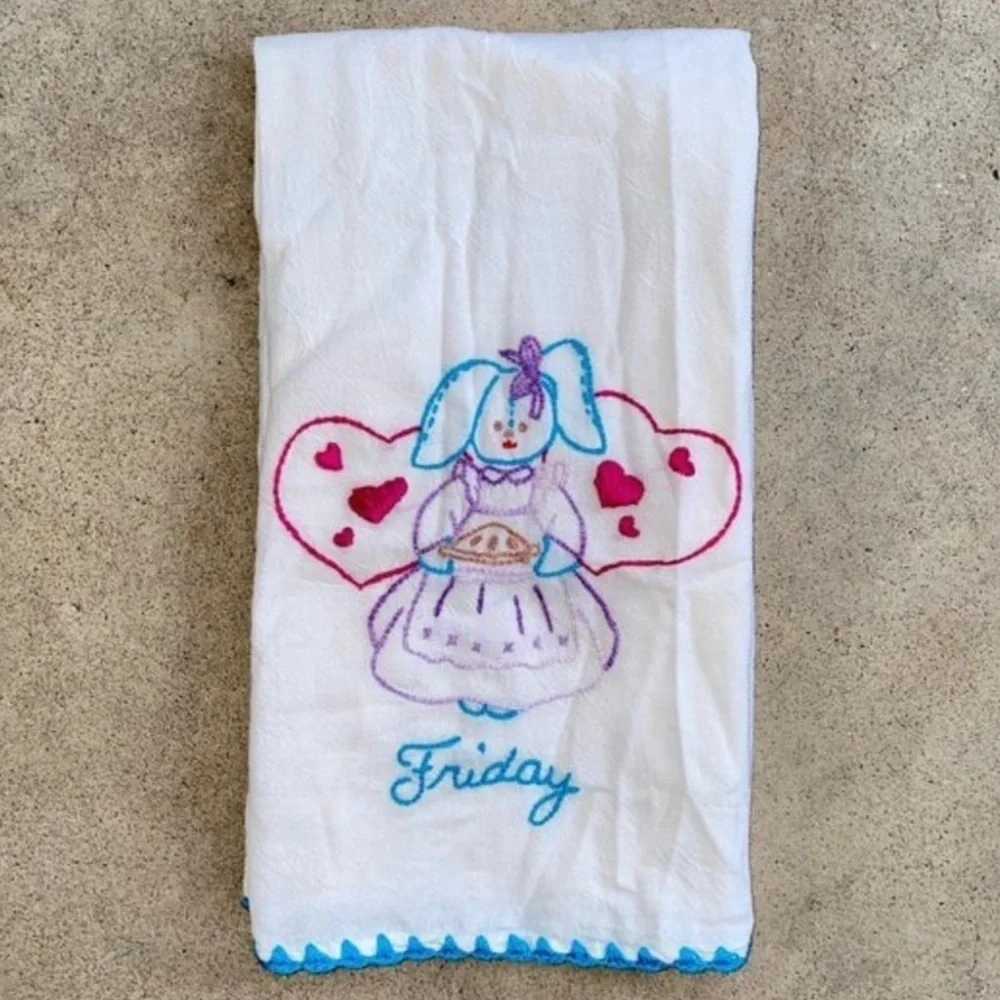 Day of the Week Embroidered Tea Towel
